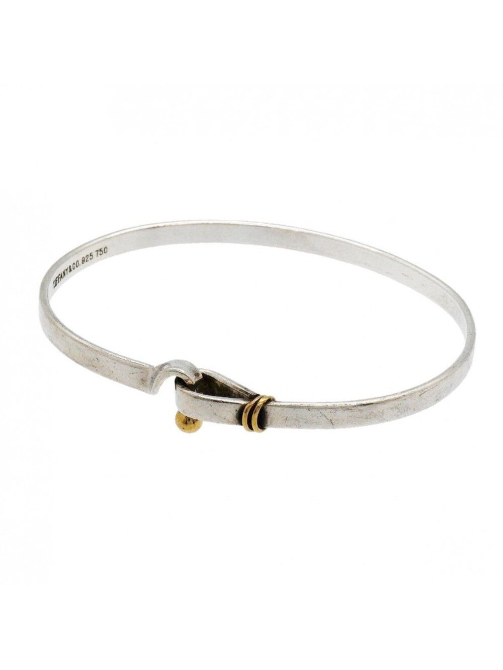Tiffany & Co Bangle Hook Eye 18k Yellow Gold 925 Sterling Silver Bracelet